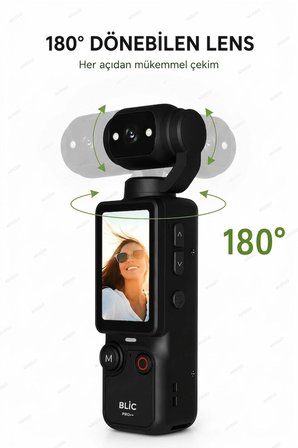 Blc Mini Wifi Vlog Kamera Akıllı Cep Kamerası 180° Dönebilen Lens 1080P Full Hd Kamera 1.9'' Ekran MP3 Çalar 2000mAh Batarya Taşınabilir Klipsli Mini Video Aksiyon Kamera