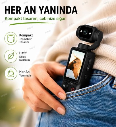 Blc Mini Wifi Vlog Kamera Akıllı Cep Kamerası 180° Dönebilen Lens 1080P Full Hd Kamera 1.9'' Ekran MP3 Çalar 2000mAh Batarya Taşınabilir Klipsli Mini Video Aksiyon Kamera