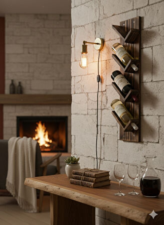 Ahşap Şaraplık (Yakma Desenli)