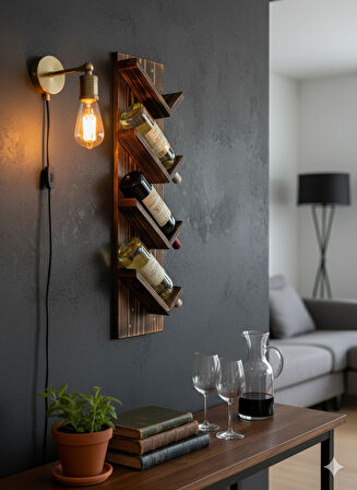 Ahşap Şaraplık (Yakma Desenli)