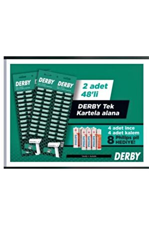 Derby Tek Bıçaklı Traş Bıçağı 48 adet X 2= 96 Adet 4 adet Kalem + 4 Adet İnce Pil