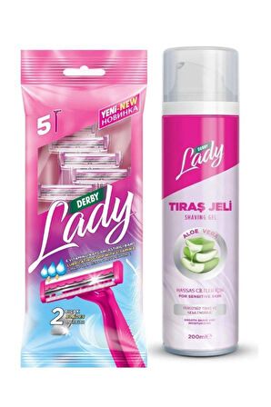 Lady 5'li Poşet + Derby Lady Tıraş Jeli Aloe Vera 200Ml Avantajlı Paket