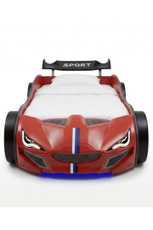 Arabalı Yatak, Turbo GTI Rüzgarlıklı Ledli Arabalı Çocuk Yatağı, 100x190 cm - Kırmızı
