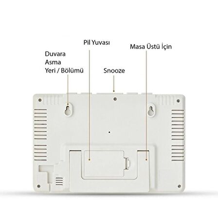 Enarose Dijital Alarmlı Masa Saati E1708 White