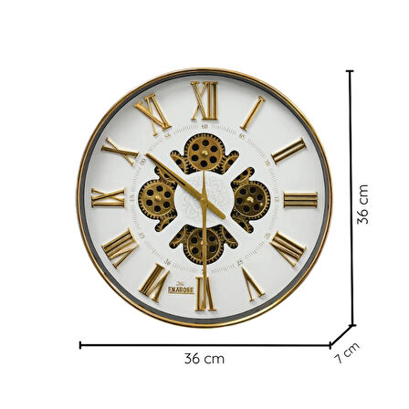 Enarose Çarklı Duvar Saati A5522117 Gold White