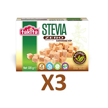 Takita Stevia Zero Kahverengi Küp Tatlandırıcı 225 gr X 3 Adet