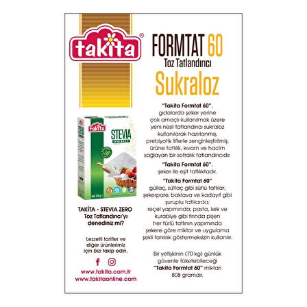 Takita Formtat 60 Prebiyotik Lifli Diyabetik Toz Tatlandırıcı 500 Gr 2 Adet