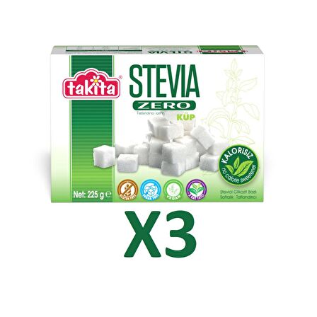 Takita Stevia Zero Küp Beyaz Tatlandırıcı 225 g X 3 Adet