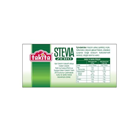 Takita Stevia Zero Küp Beyaz Tatlandırıcı 225 g X 3 Adet