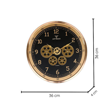 JustWalker Çarklı Duvar Saati A5522017 Gold Black