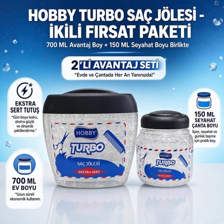 Turbo Saç Jölesi Ekstra Sert – 2'li Set (700 ml + 150 ml)