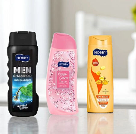 HOBBY 3'Lü Set: Men Şampuan Kepeğe Karşı Etkili Şampuan +  Fresh Care Kiraz Çiçeği Duş Jeli +  Klasik Saç Kremi