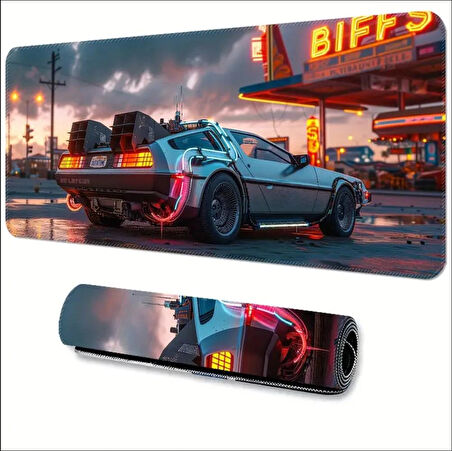 70X30 CM GELECEĞE DÖNÜŞ ARABASI TEMALI KAYDIRMAZ TABAN SPEED YÜZEY OYUNCU MOUSE PAD GAMİNG