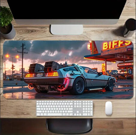 70X30 CM GELECEĞE DÖNÜŞ ARABASI TEMALI KAYDIRMAZ TABAN SPEED YÜZEY OYUNCU MOUSE PAD GAMİNG