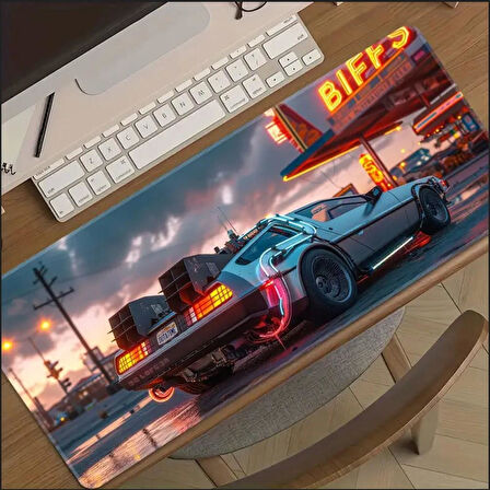 70X30 CM GELECEĞE DÖNÜŞ ARABASI TEMALI KAYDIRMAZ TABAN SPEED YÜZEY OYUNCU MOUSE PAD GAMİNG
