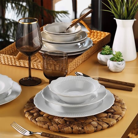 Porland Frilly Beyaz 24 Parça 6 Kişilik Yemek Takımı