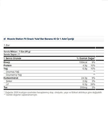 Muscle Station Fit Snack Yulaflı Banana Protein Bar 40 gr 3 Adet