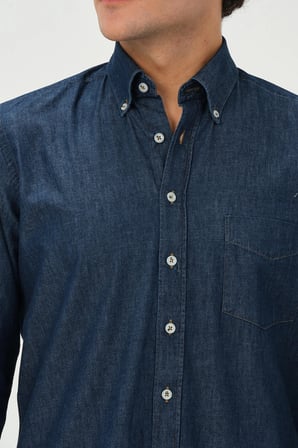 Erkek Lacivert Denim Regular Fit Uzun Kol Gömlek