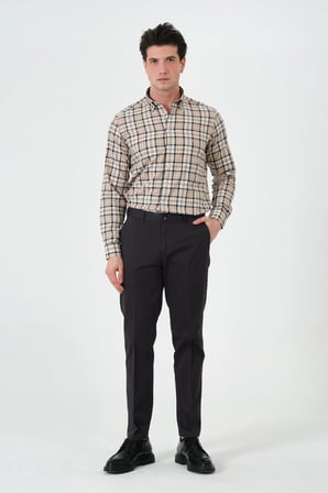 Gri Düz Dokuma Comfort Fit Casual Kışlık Pantolon