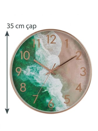 Lüks Sahil Kumsalı Sessiz Akar Duvar Saati 35 cm - AW3505/R-RY