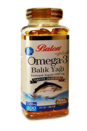 Plus Omega 3 Balık Yağı Omega3 Fish Oil 1380 Mg X 200 Softgel Kapsül Balık Yağı Omega 3