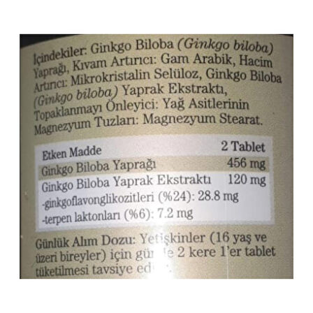 2 Kutu Ginkgo Biloba Tableti 60 X 600 Mg Ginko Biloba