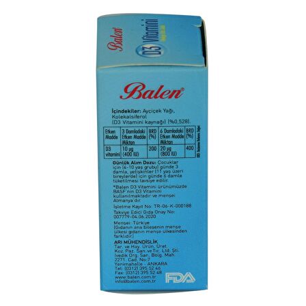 D3 Vitamini Takviye Edici Gıda 15 ML