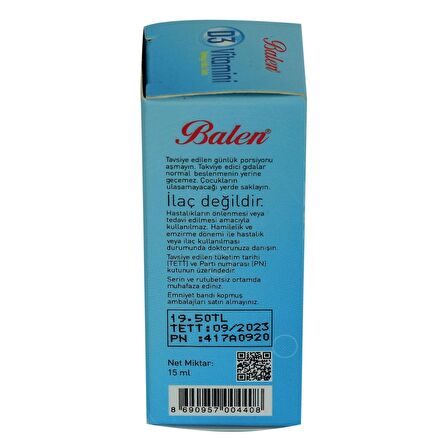 D3 Vitamini Takviye Edici Gıda 15 ML