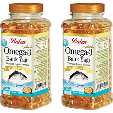 BALEN OMEGA 3 BALIK YAĞI YUMUŞAK KAPSÜL 1380MG*100 2 ADET