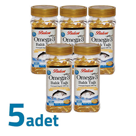 Balen Plus+ Omega3 Balık Yağı Yumuşak Kapsül 1380mg x 100 Kapsül x 5 Kutu