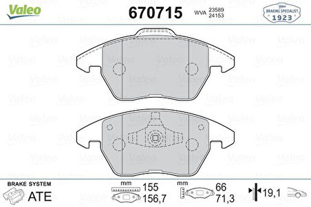 Psa On Fren Balatası P307 01 07 2,0hdi 2,0i P207 06>1,6thp C4 04> 2,0hdi 2,0i - Valeo 670715