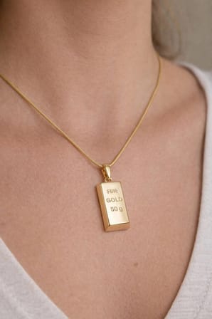 Fine Gold Külçe Altın Uçlu 316L Çelik Paslanmaz Kararmaz Kadın Çelik Kolye