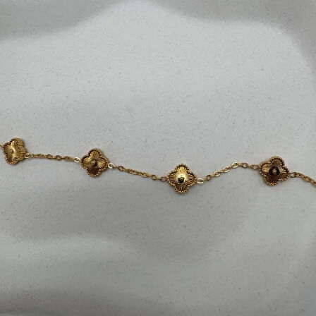 Çelik Gold Mini Yonca Detay Trend Bileklik - Gold
