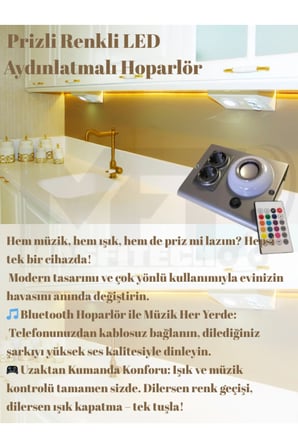 Masfitech Tezgah Altı Bluetooth Müzik Çalar Priz Uzatma Kablolu Füme