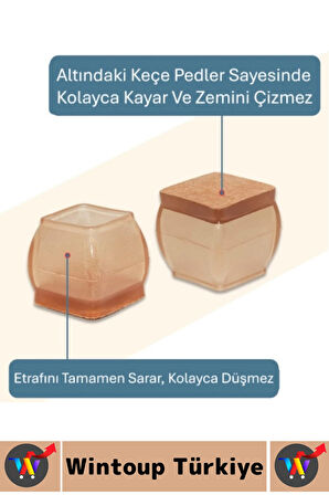 Mobilya Sandalye Parke Zemin Çizilme Gürültü Önleyen Kauçuklu Sandalye Ayak Koruyucu Pabuç 8 Adet