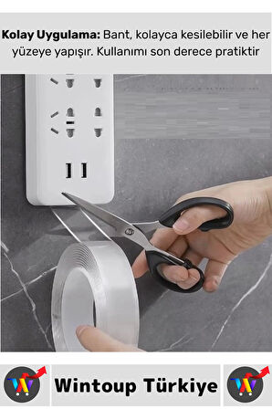 Ultra Güçlü Esnek Kesilebilir Kolay Kullanım Estetik Çift Taraflı Nano Şeffaf Bant 3 Cm X 2 Metre