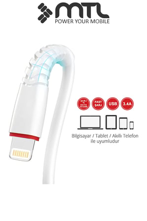 3.4A USB To iPhone Lightning Hızlı Şarj ve Data Kablosu 2 Metre MT2021