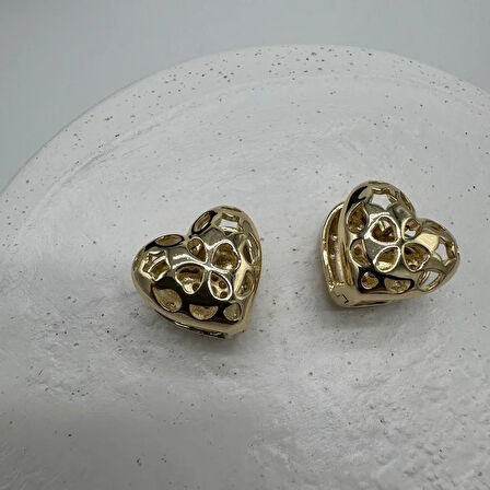 Özel Seri Vintage Model Taşlı Kalp Küpe - Gold