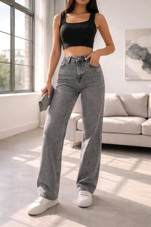 Hsn Kadın Füme Salaş Likralı Bel Salaş Jean Pantolon New Sezon-2