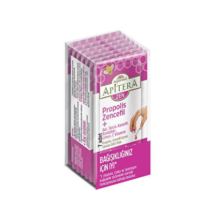 Apitera ZEN Doğal Bal, C Vitamini, Çinko, Selenyum, Zencefil, Tarçın, Karanfil, Karabiber, Limon ve Propolis İçeren Takviye Edici 7’li Saşe