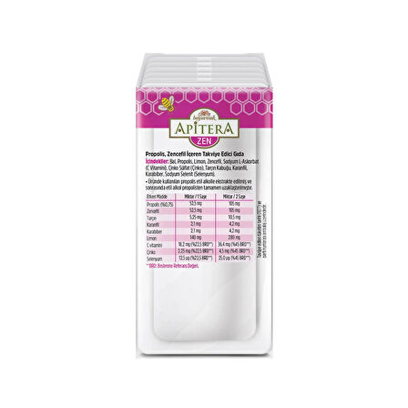 Apitera ZEN Doğal Bal, C Vitamini, Çinko, Selenyum, Zencefil, Tarçın, Karanfil, Karabiber, Limon ve Propolis İçeren Takviye Edici 7’li Saşe