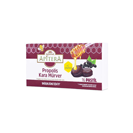 Apitera Doğal Bal, Kara Mürver, Zerdeçal, C Vitamini ve Propolis İçeren Takviye Edici 96’lı Boğaz Pastili