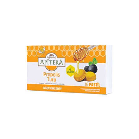 Apitera Doğal Bal, Turp, Kurkumin, C Vitamini ve Propolis İçeren Takviye Edici 96’lı Boğaz Pastili