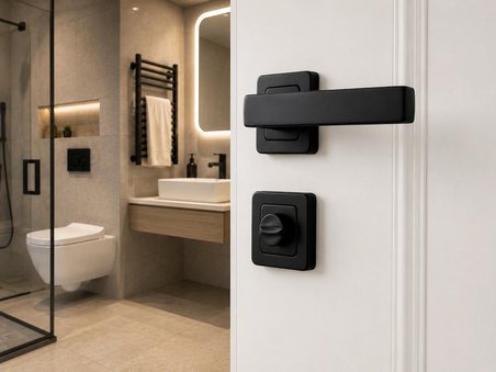 BSM Akbaş Grup Kare Rozetli WC Banyo Kapı Kolu Tam Set Mat Siyah Alüminyum Gövde 40 mm 23 mm WC Kilit Mekanizması Dahil