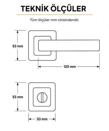 BSM Akbaş Grup Kare Rozetli WC Banyo Kapı Kolu Tam Set Mat Siyah Alüminyum Gövde 40 mm 23 mm WC Kilit Mekanizması Dahil
