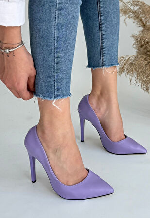 Pabucmarketi Lila Suni Deri Stiletto Kadın Ayakkabı