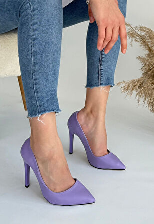Pabucmarketi Lila Suni Deri Stiletto Kadın Ayakkabı