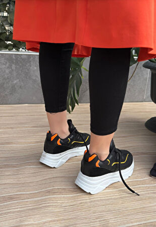 Pabucmarketi Siyah Suni Deri Hardal Detaylı Kadın Sneaker Ayakkabı