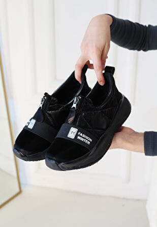 Pabucmarketi Siyah Paraşüt Siyah Tabanlı Kadın Sneaker Ayakkabı