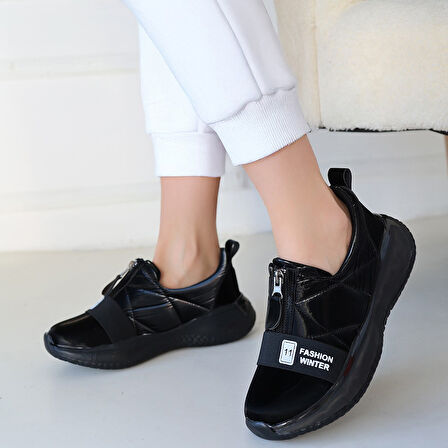 Pabucmarketi Siyah Paraşüt Siyah Tabanlı Kadın Sneaker Ayakkabı